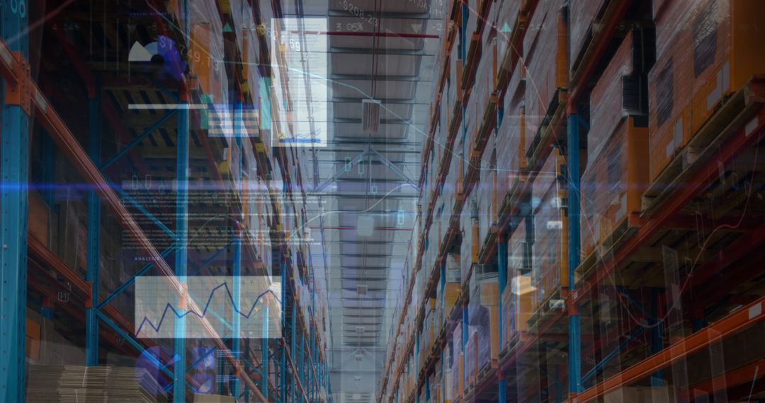 Digital Business Concept Over Warehouse Aisle