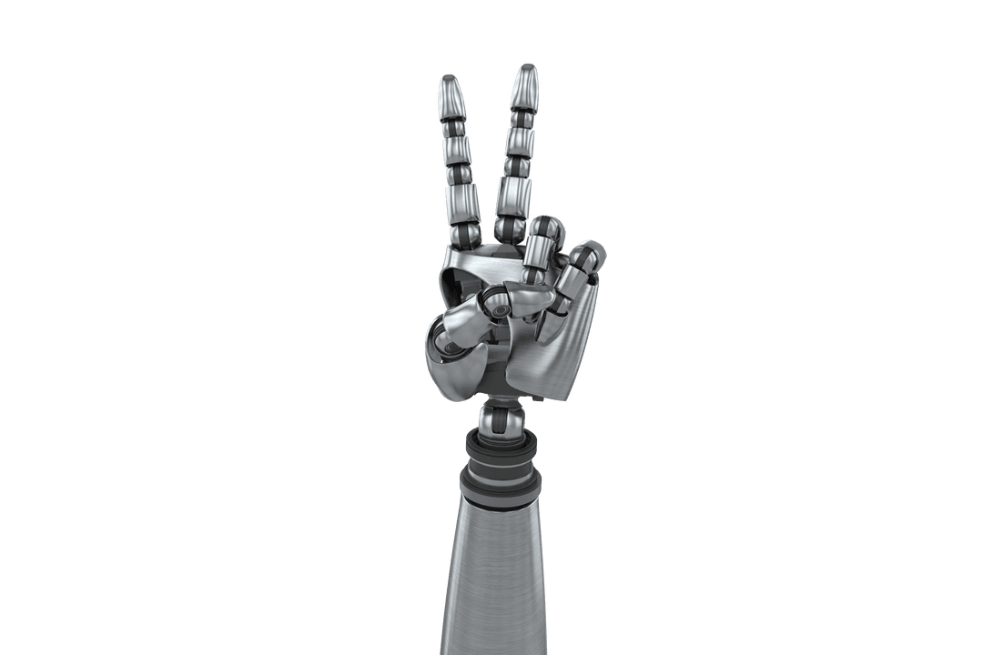 Robotic Hand Displaying Peace Sign on Transparent Background Illustration