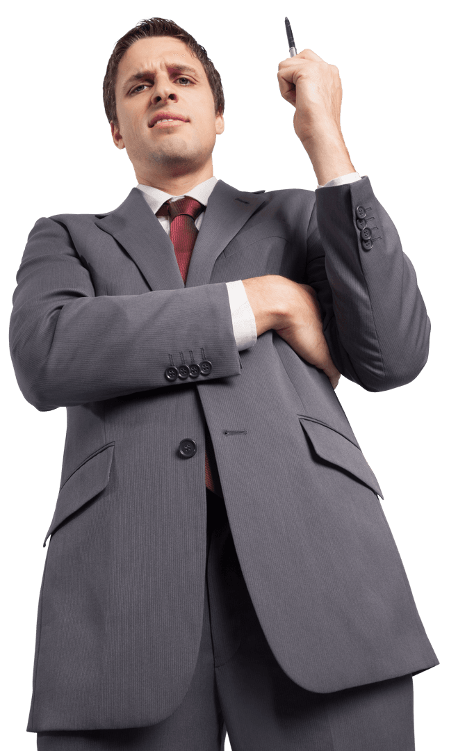 Thoughtful Confident Businessman on Transparent Background