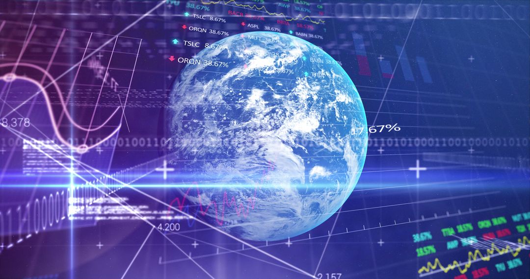 Global Market Data Concept with Holographic Earth and Stock Tickers