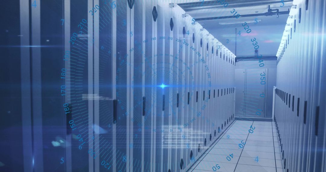 Data Processing and Servers Amidst Futuristic Blue Overlay
