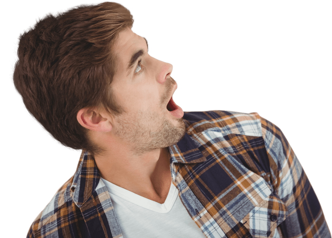 Surprised Young Man Looking Up Against Transparent Background