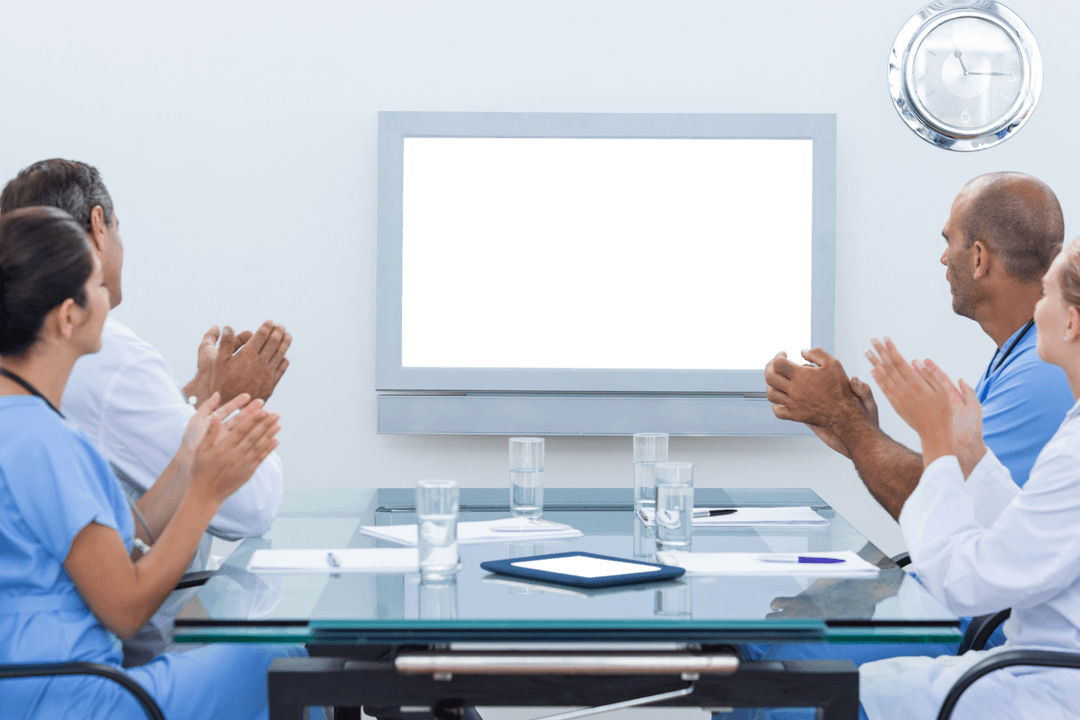 Medical Professionals Applauding During Transparent Meeting