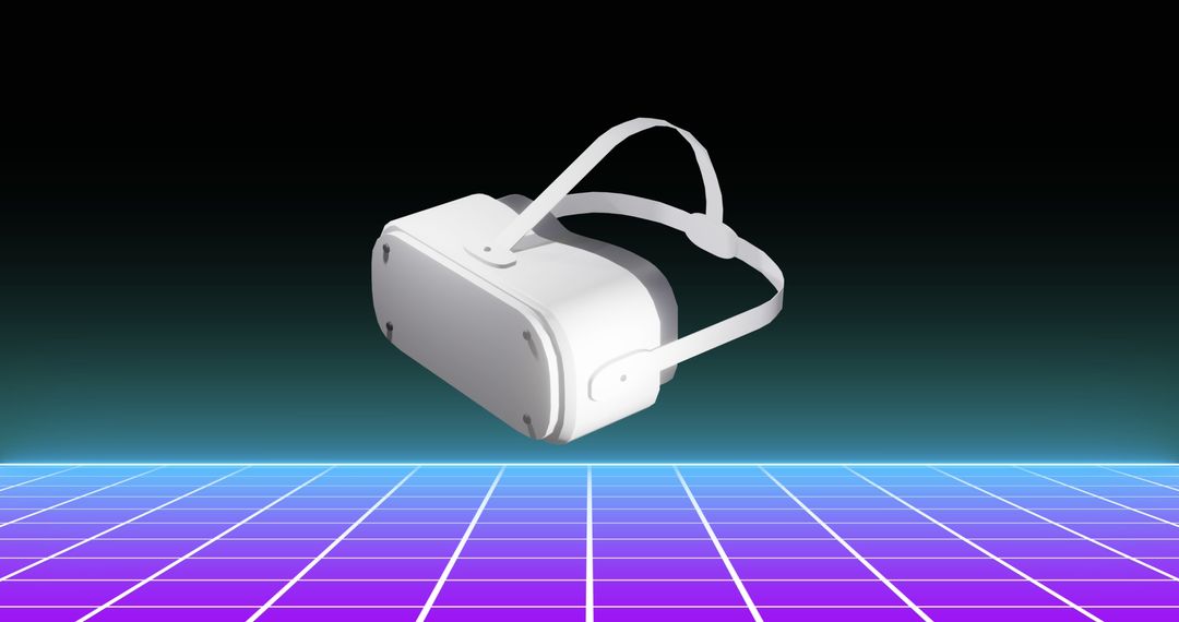Virtual Reality Headset Floating Over Retro Grid Background