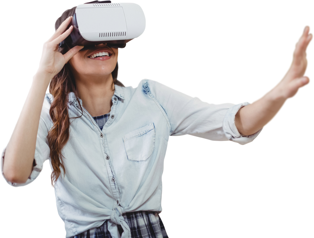 Excited Woman Engaging with VR Headset Transparent Background - Download Free Stock Images Pikwizard.com