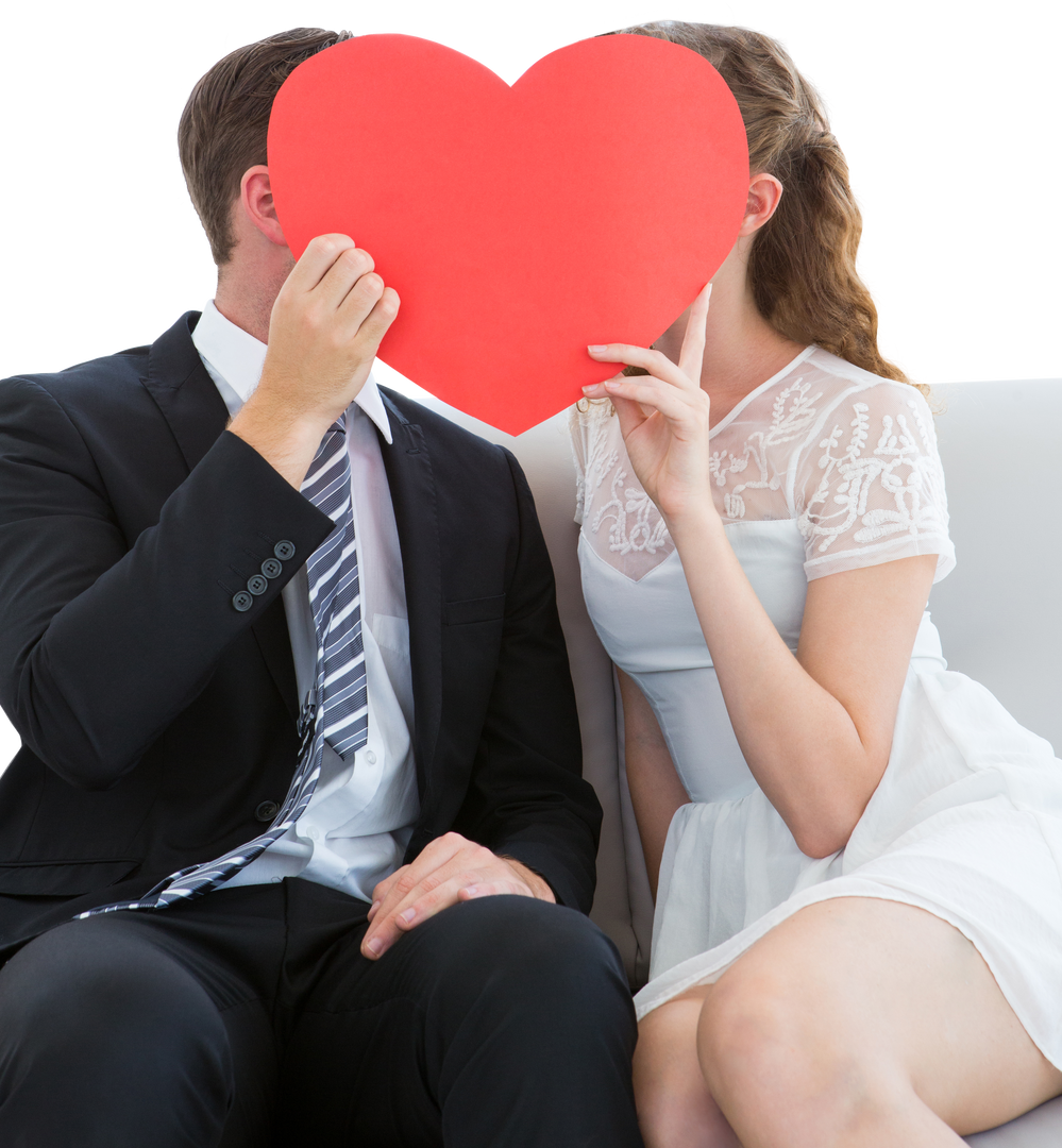 Couple Hiding Faces Behind Red Heart Shaped Paper, Romantic Concept on Transparent Background - Download Free Stock Images Pikwizard.com