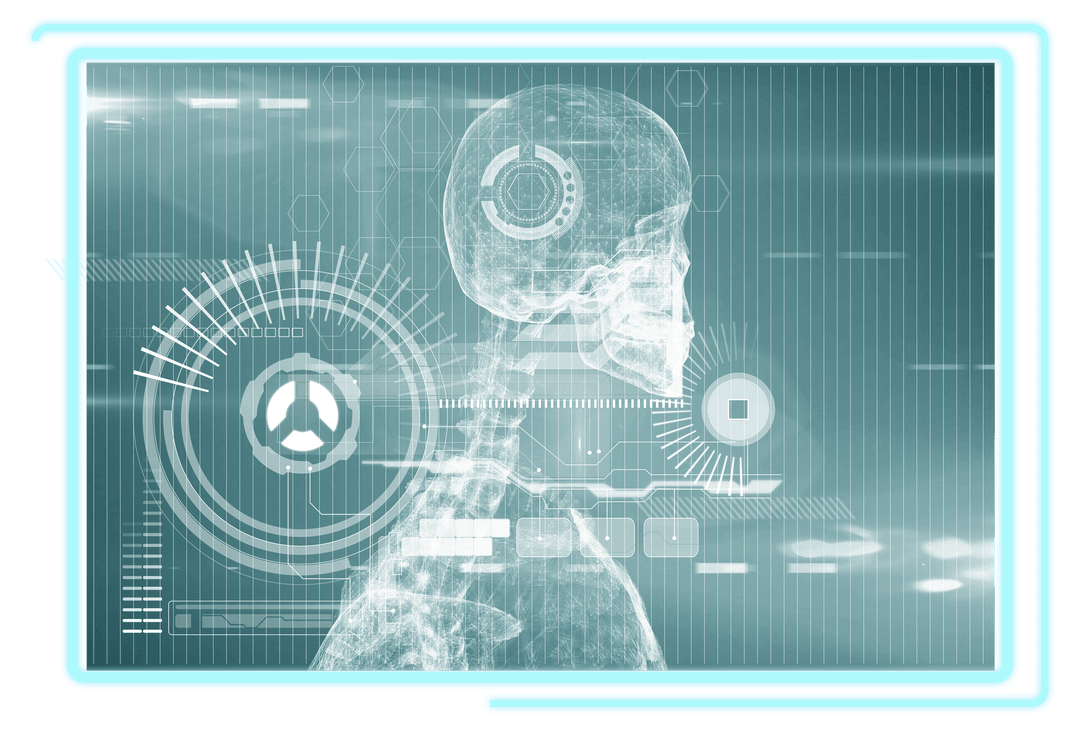 Transparent Medical Data Interface with X-Ray and Futuristic Elements