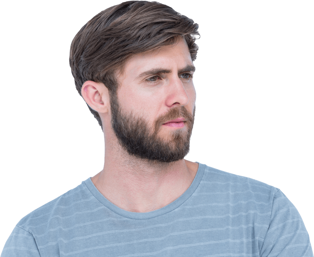 Thoughtful Young Man with Beard on Transparent Background