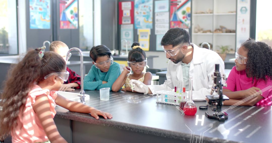 Science Teacher Demonstrating Experiment to Enthusiastic Children