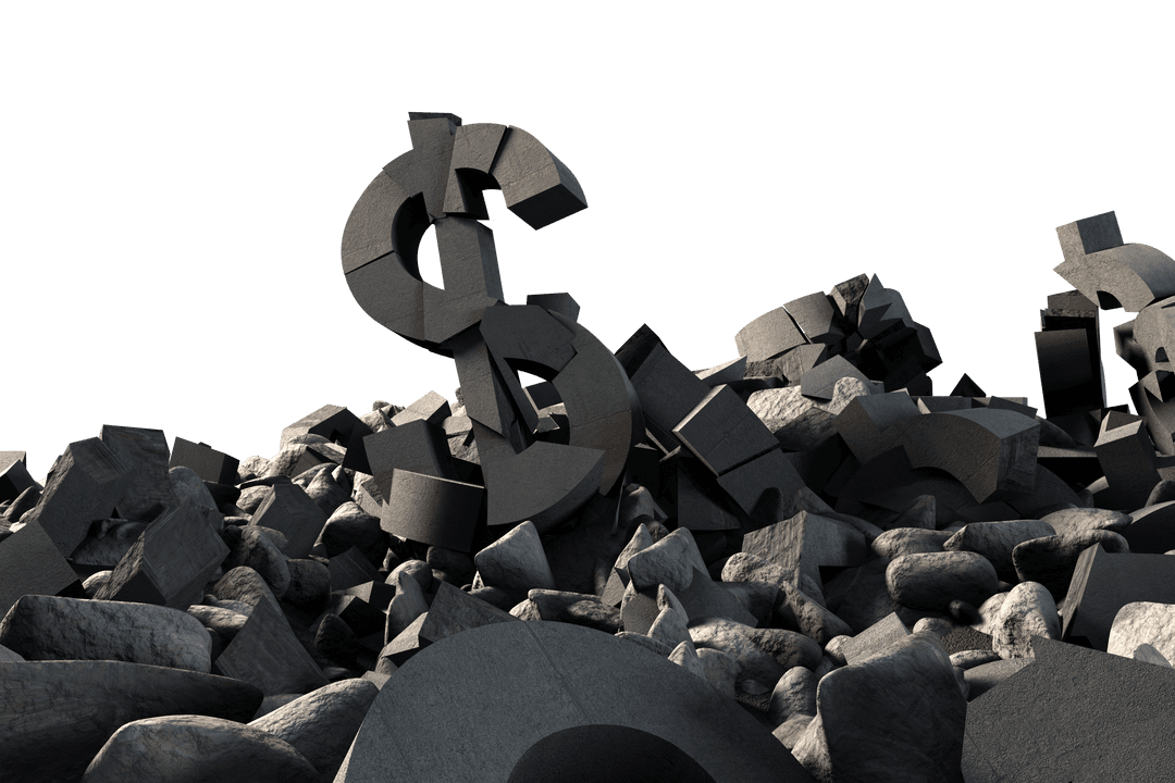 Crumbling Dollar Symbols on Transparent Background