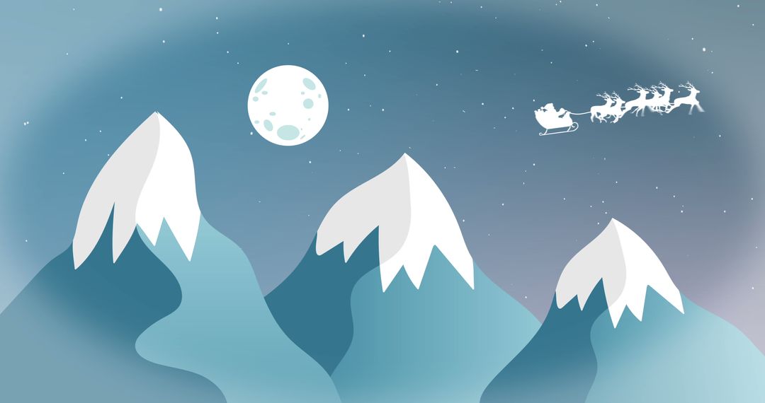 Santa's Reindeer Sleigh Over Winter Mountains on Snowy Night