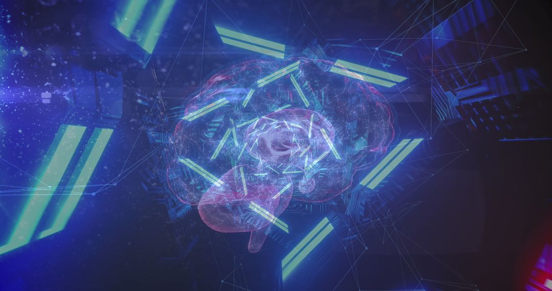 Futuristic Digital Brain with Neon and Geometric Virtual Elements