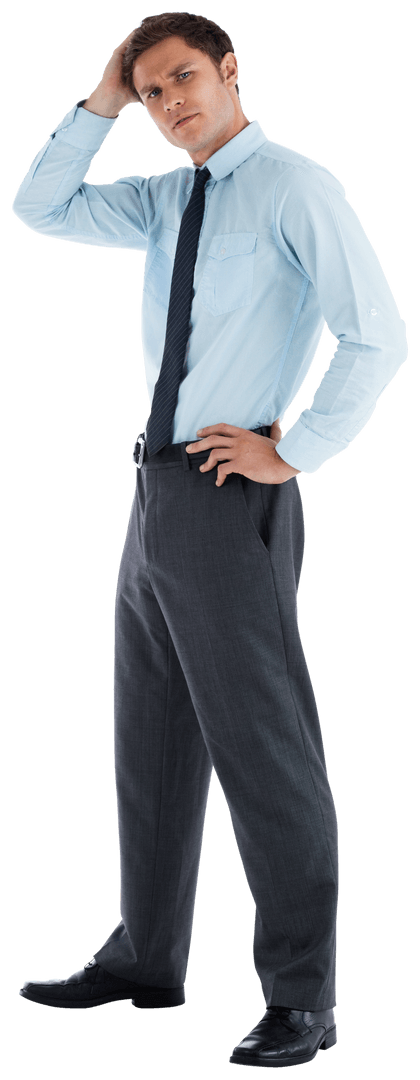 Transparent Young Businessman Standing Pondering Decision in Formal Attire