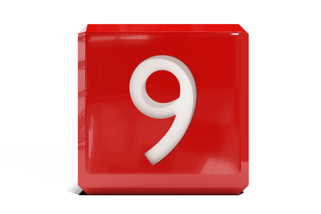 Transparent Red Cube with Number Nine Illustration
