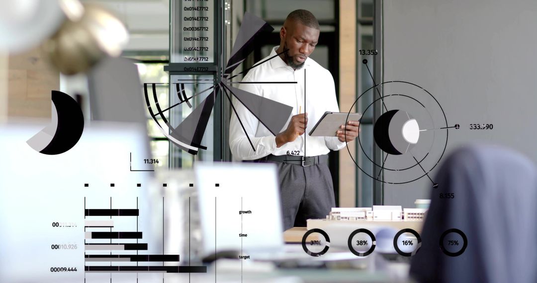 Business Professional Analyzing Data with Futuristic Digital Interface