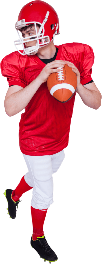 Football Player in Red Uniform Ready to Pass on Transparent Background