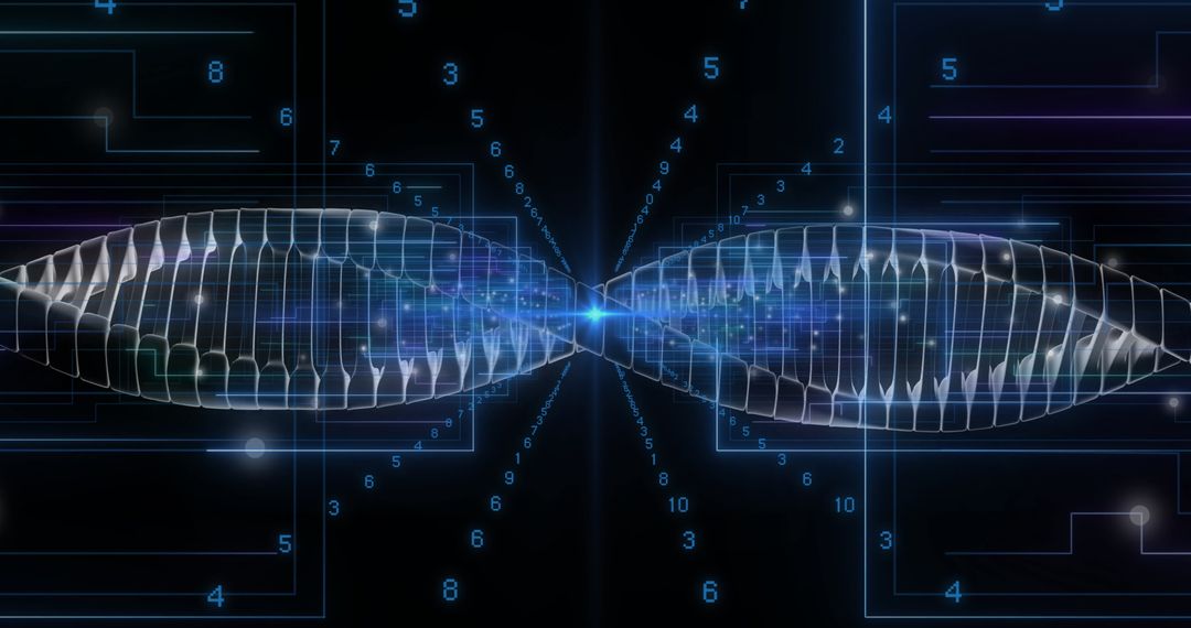 Futuristic DNA Strand Intertwined with Digital Connections