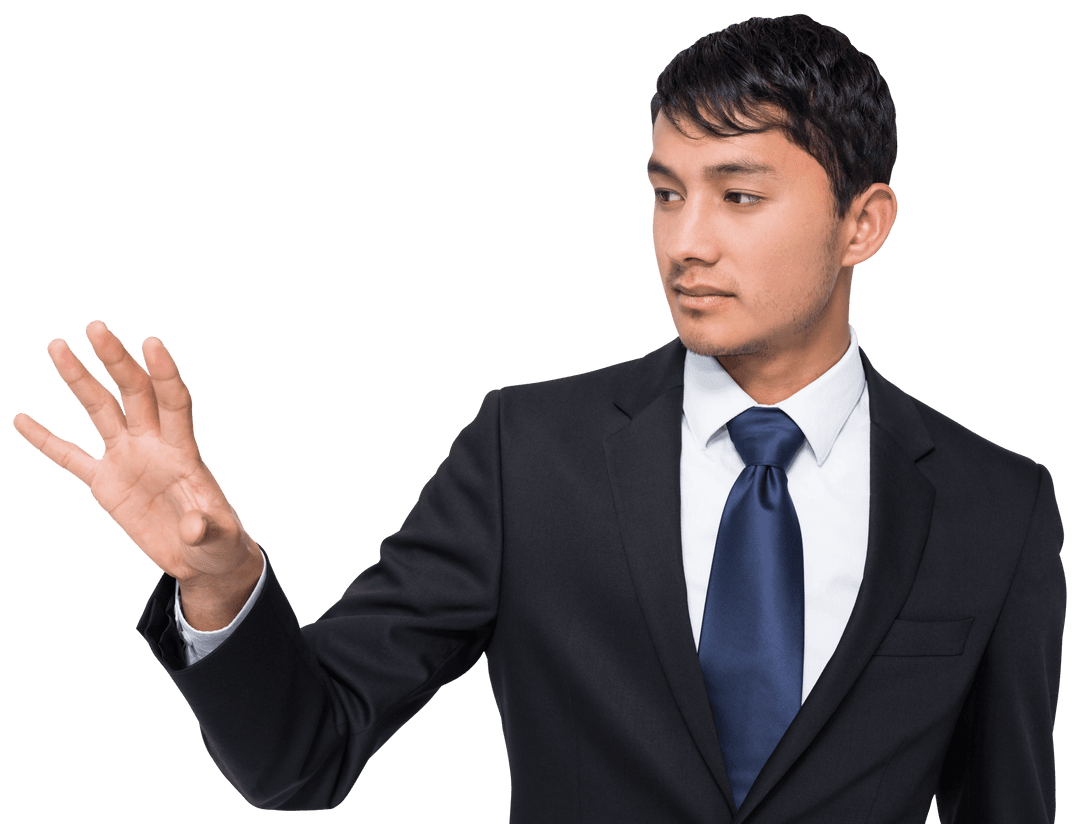 Transparent Businessman Pointing at Virtual Interface Concept