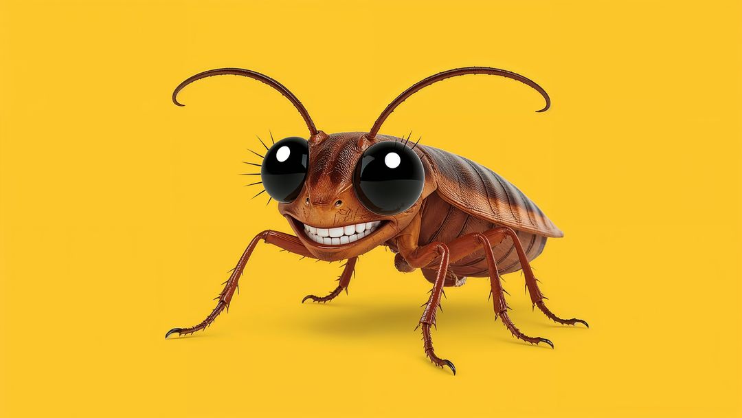 Whimsical Cartoon Cockroach Character on Vibrant Yellow