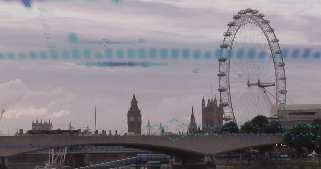 Futuristic London Skyline with Data Overlay and Iconic Landmarks