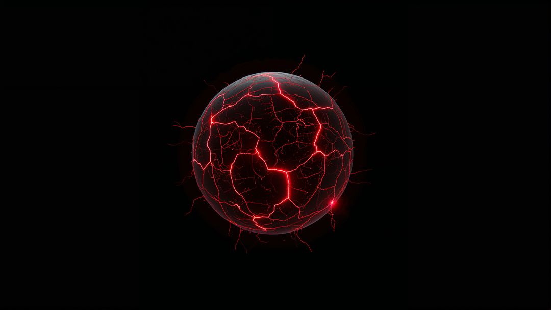 Glowing Cosmic Energy Sphere with Red Lightning Cracks