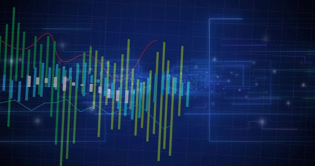 Fluctuating Bar Chart on Futuristic Circuit Grid