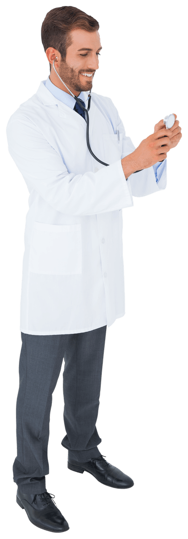 Transparent Image of Smiling Doctor with Stethoscope in Hand