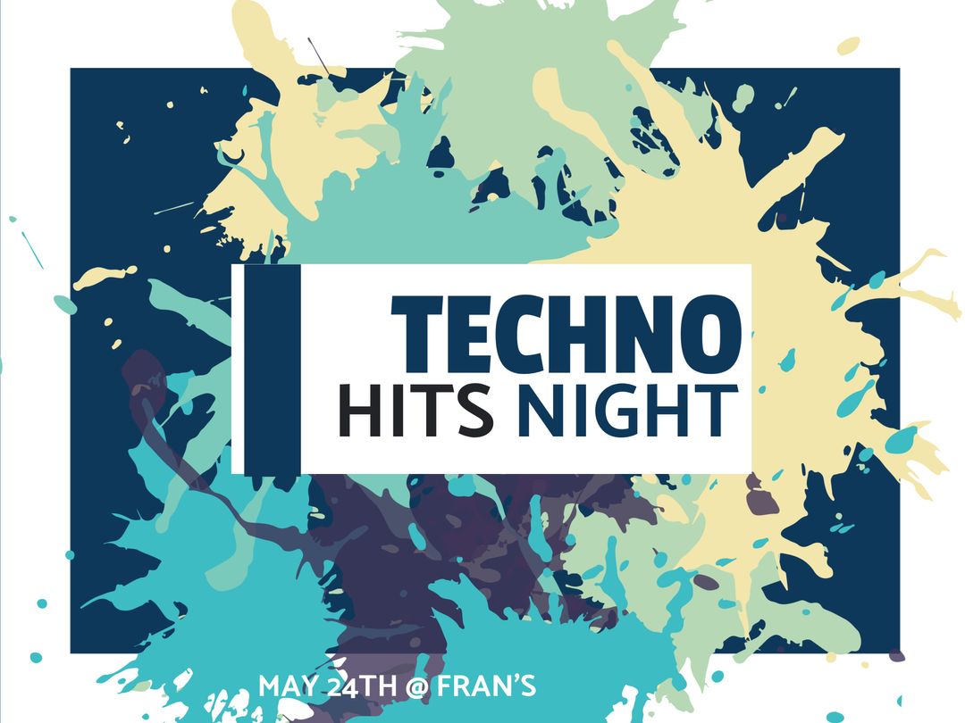 Vibrant Techno Hits Night Event Poster with Color Splashes - Download Free Stock Templates Pikwizard.com