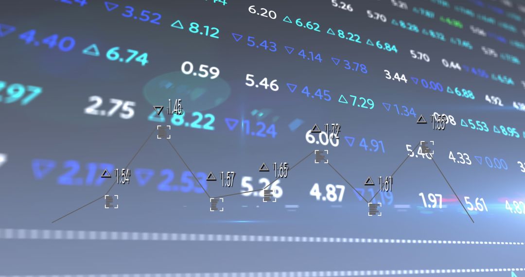 Digital Financial Data on Screen with Upward and Downward Trends