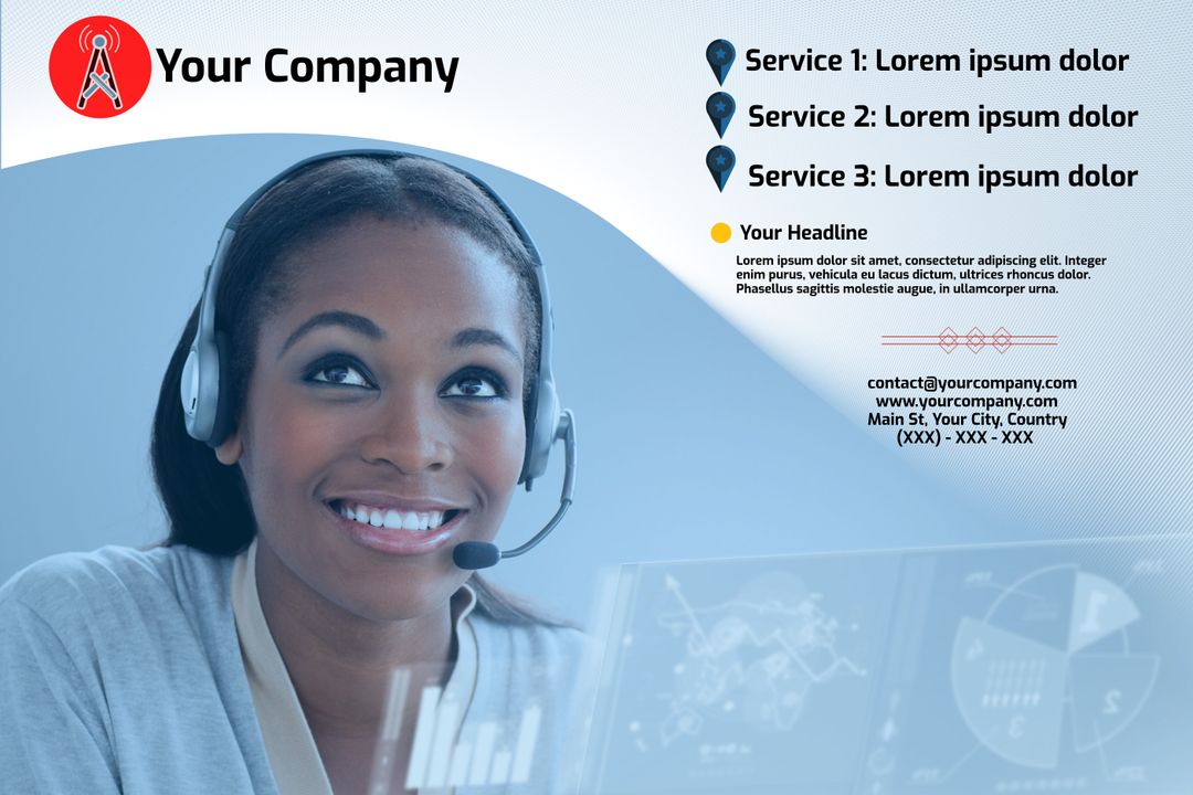 Professional Customer Support Representative with Headset Smiling - Download Free Stock Templates Pikwizard.com