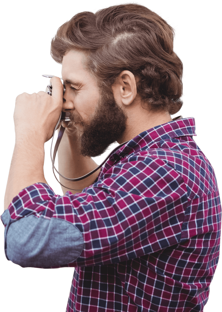 Transparent Hipster Photographing with Vintage Camera Profile