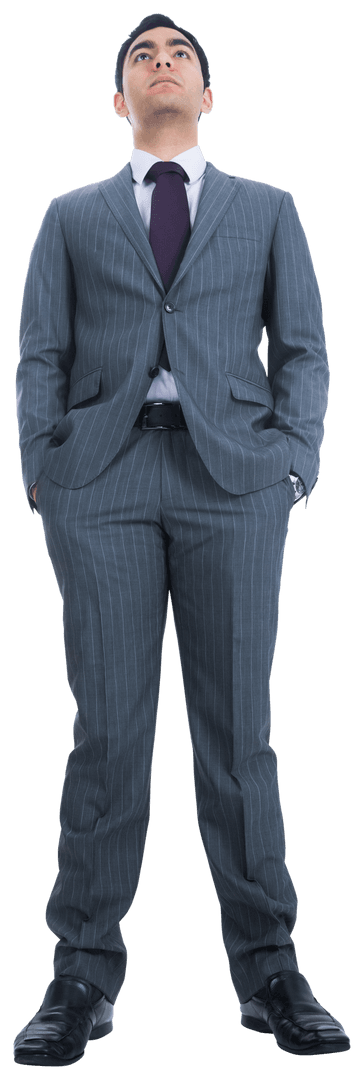 Confident Biracial Businessman Standing in Pinstripe Suit Transparent Background
