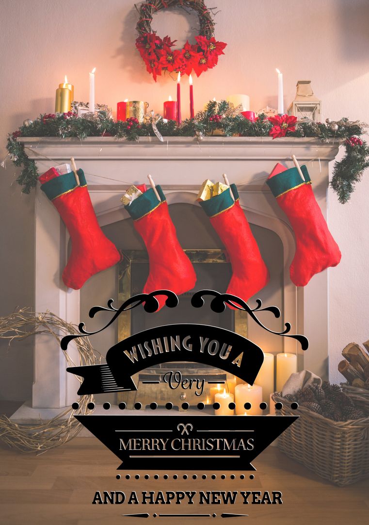 Festive Christmas Stockings Hanging by Fireplace