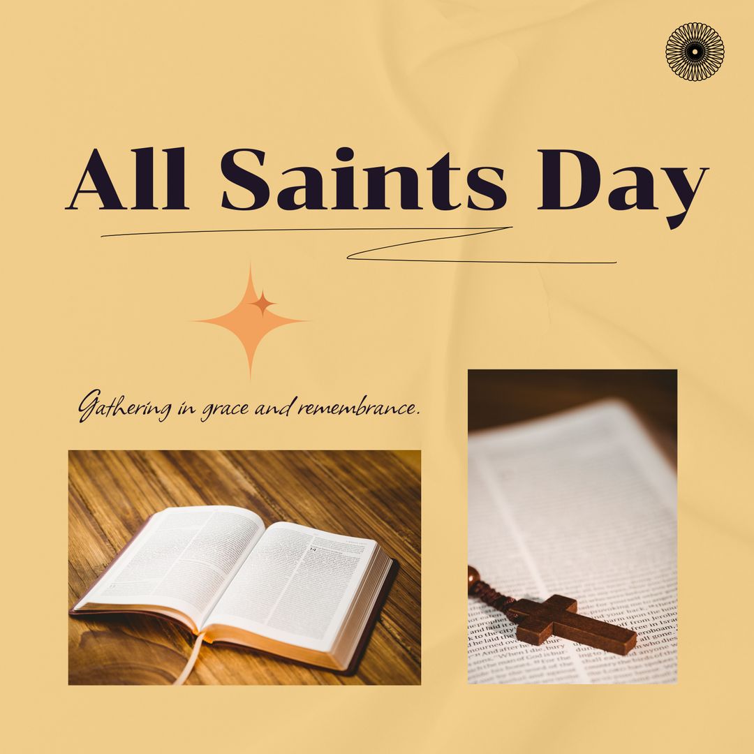 All Saints Day Celebration with Bible and Wooden Cross Collage - Download Free Stock Templates Pikwizard.com