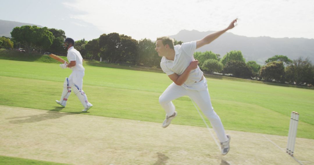 Fast Bowler Releasing Ball During Cricket Match - Free Images, Stock Photos and Pictures on Pikwizard.com