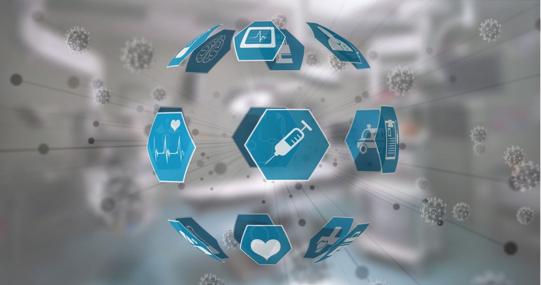 Futuristic Healthcare Icons Overlay in High-Tech Medical Environment