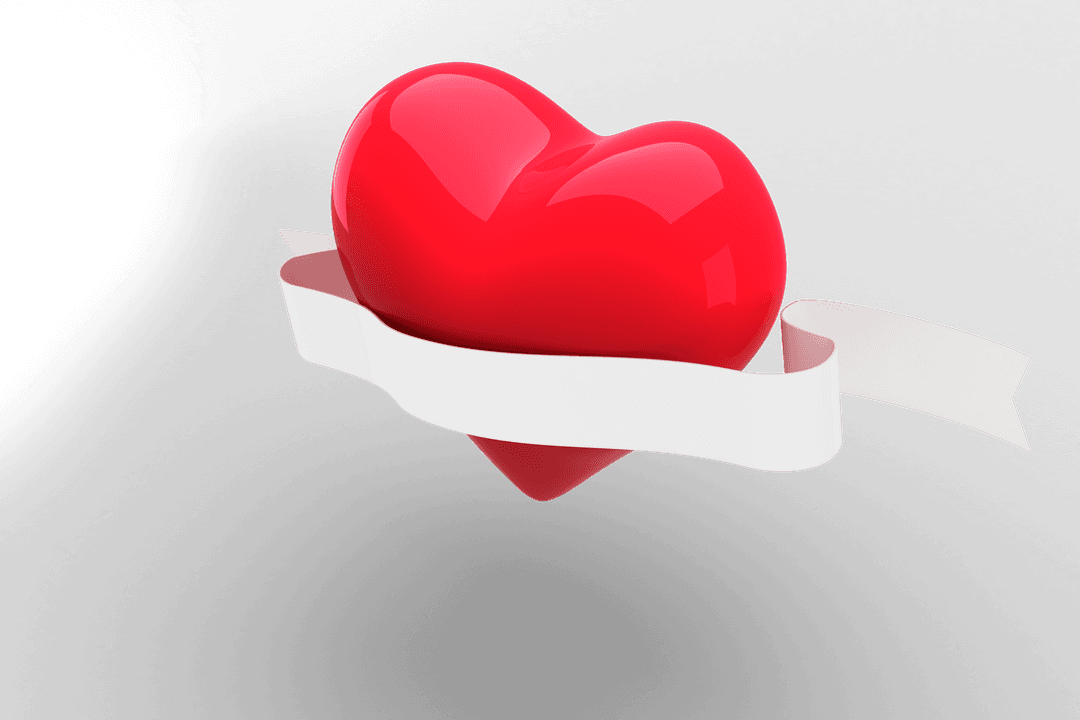 Red Heart with Blank Ribbon on Transparent Background