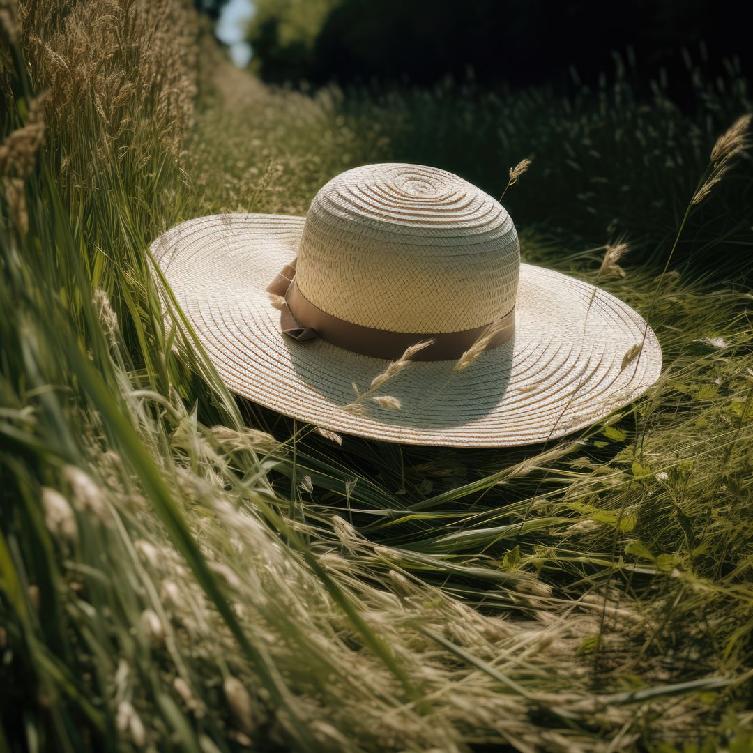 Close up of sunhat in grass on sunny day, created using generative ai technology - Free Images, Stock Photos and Pictures on Pikwizard.com