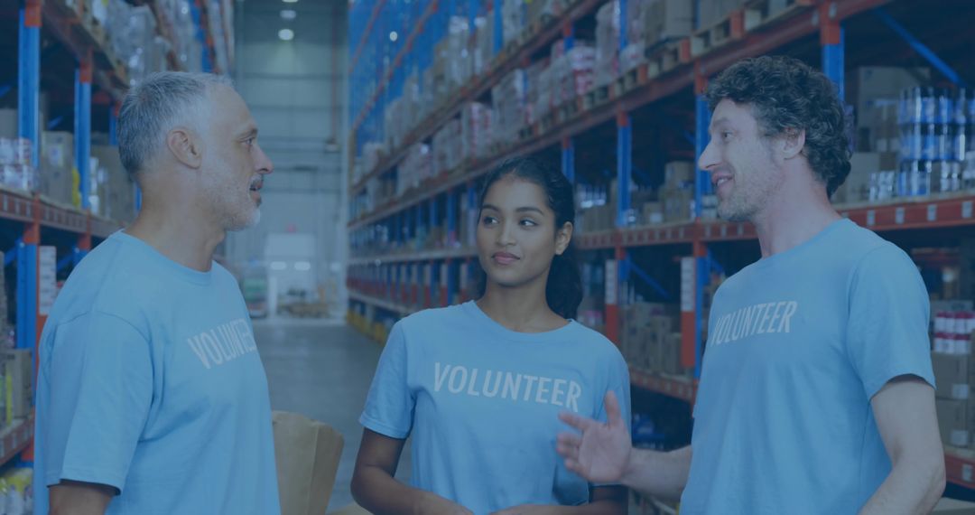 Volunteers Collaborating on Distribution in Warehouse