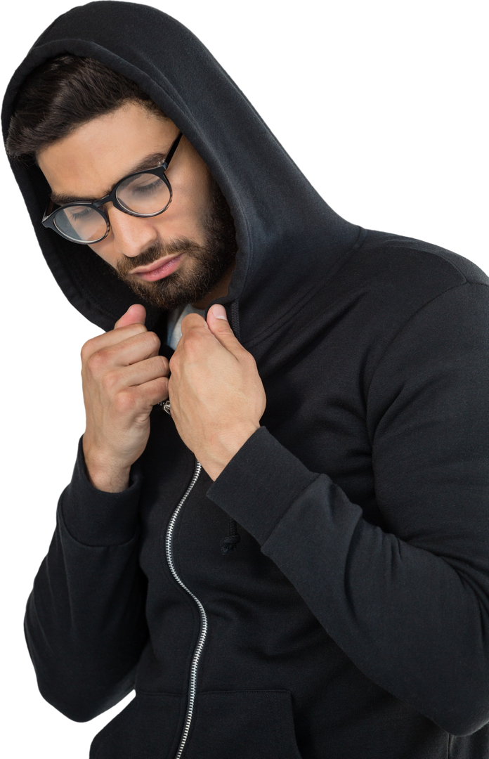 Man in Black Hoodie Adjusting Hood Transparent Background Isolated Image - Download Free Stock Images Pikwizard.com