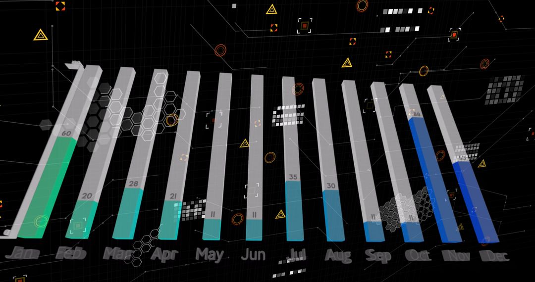 Futuristic data visualization with timeline and graph
