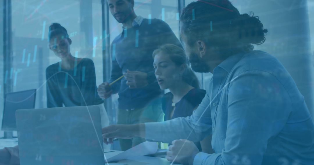 Financial Analysis Team Collaborating with Data Overlay