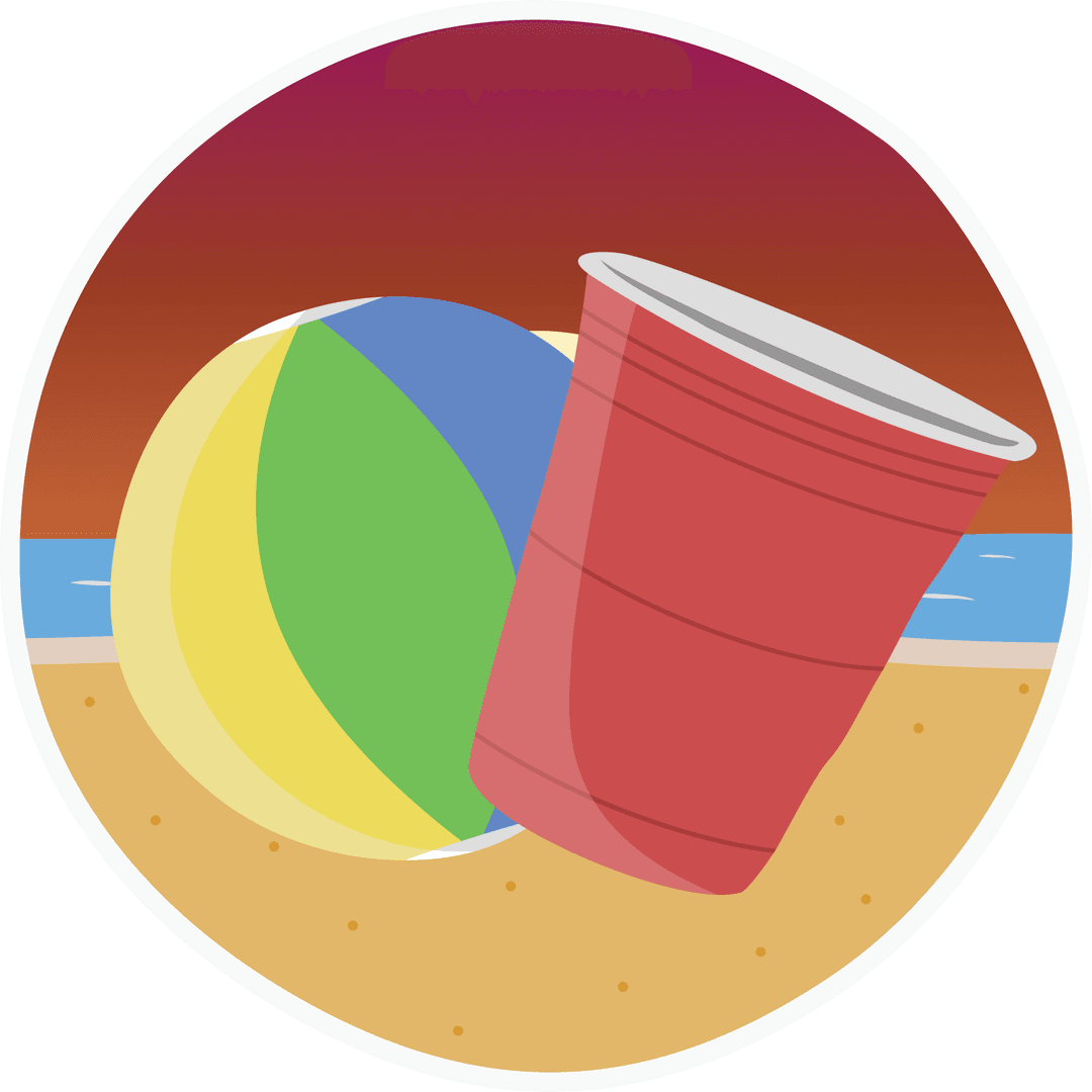 Vibrant Beach Ball with Red Cup on Transparent Background