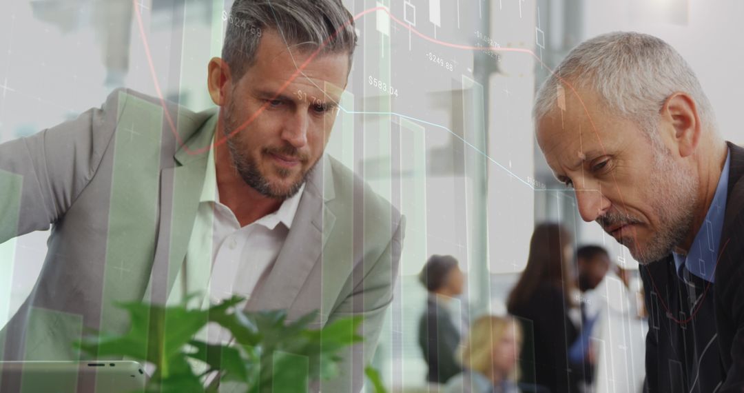 Business Professionals Analyzing Finance Data Over Digital Visualization