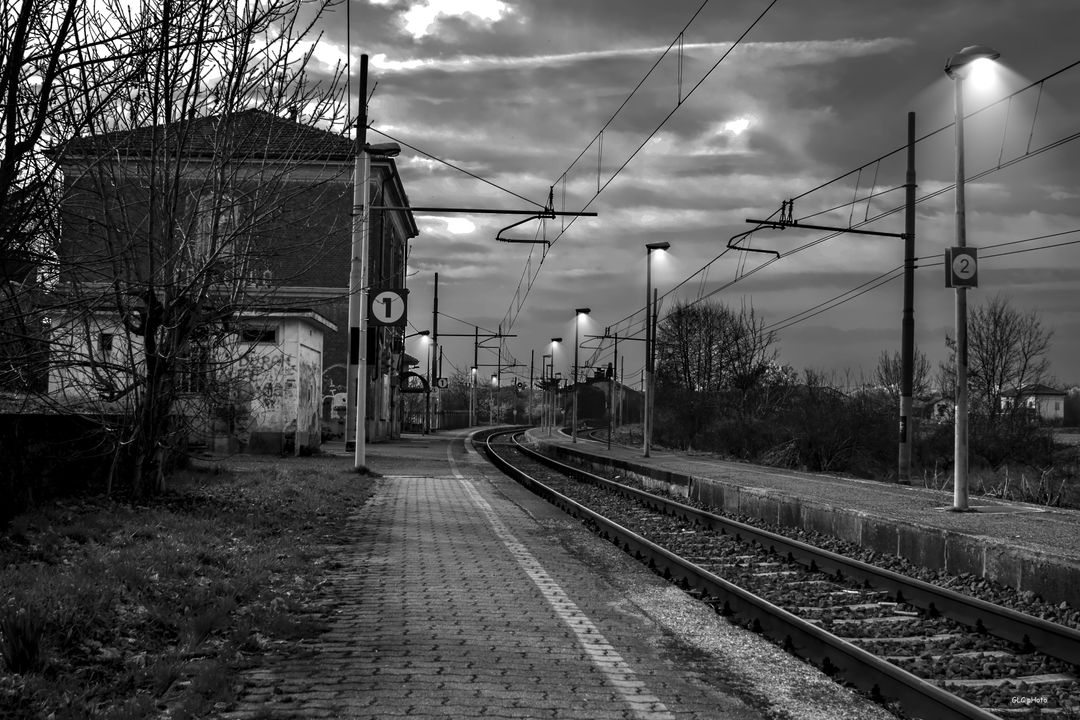 Black-and-White Abandoned Railway Station at Dusk - Free Images, Stock Photos and Pictures on Pikwizard.com