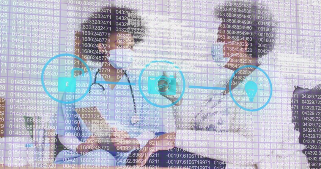 Clinicians Reviewing Digital Patient Data Overlay on Tablet in Hospital Clinic