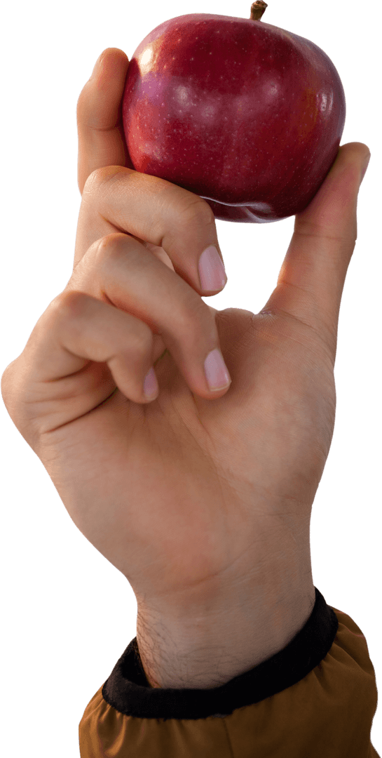 Transparent Hand Holding Fresh Red Apple on White Background