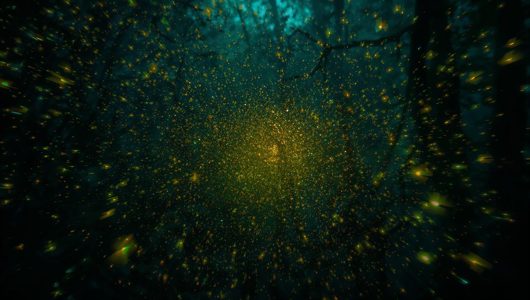 Magical Swirling Golden Lights in Enchanted Forest