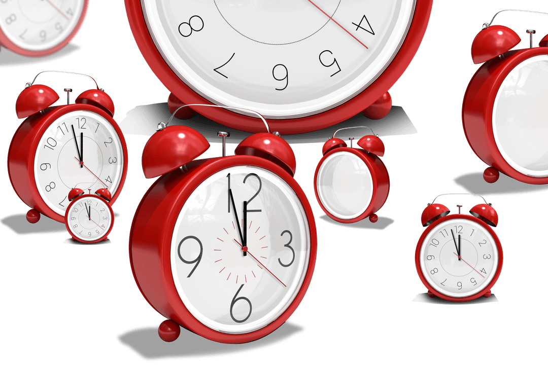 Floating Red Alarm Clocks with Transparent Background