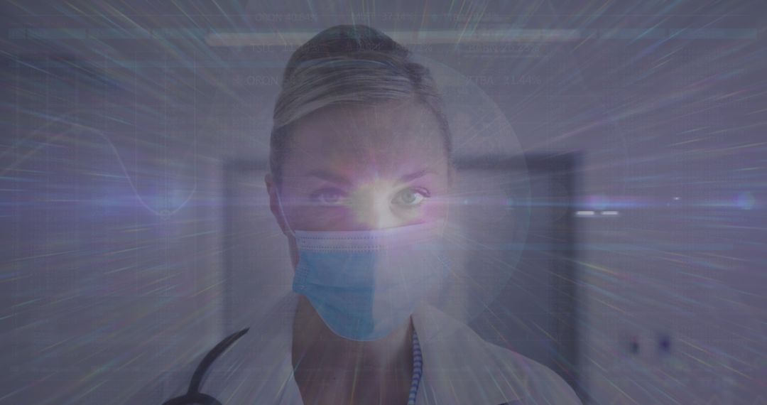 Doctor with Face Mask Engaged in Digital Data Analysis Concept